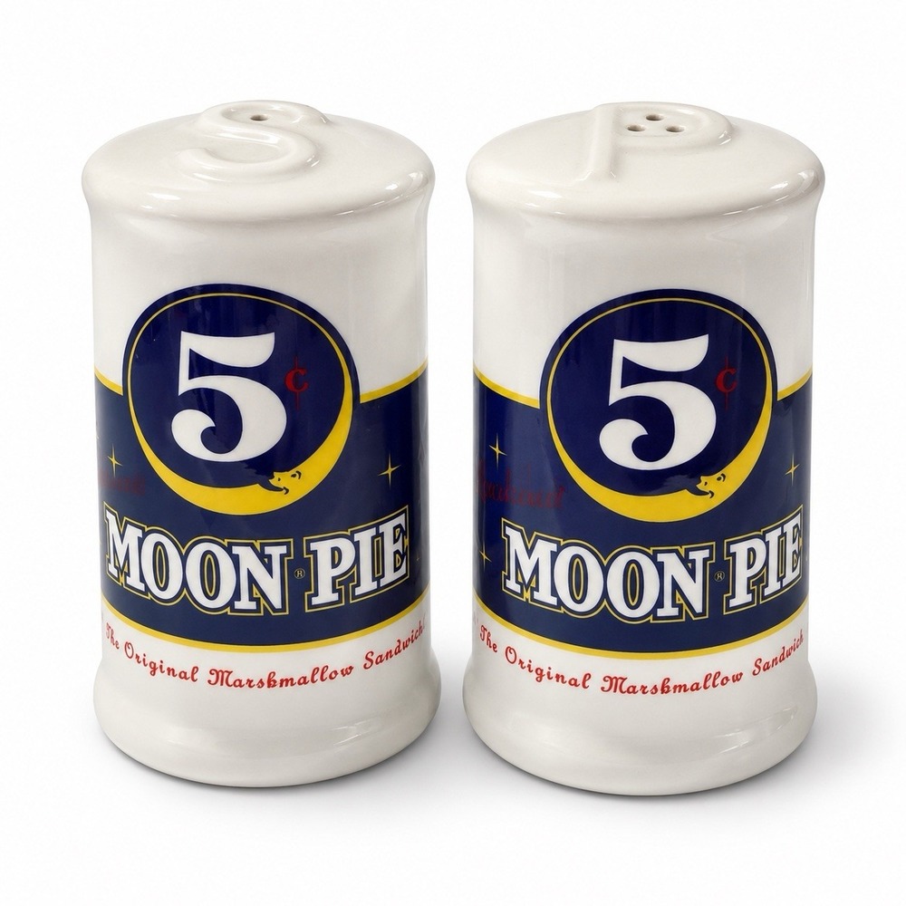 Moon Pie Salt Pepper Shakers Set Ceramic Retro Advertising Made Thailand S P